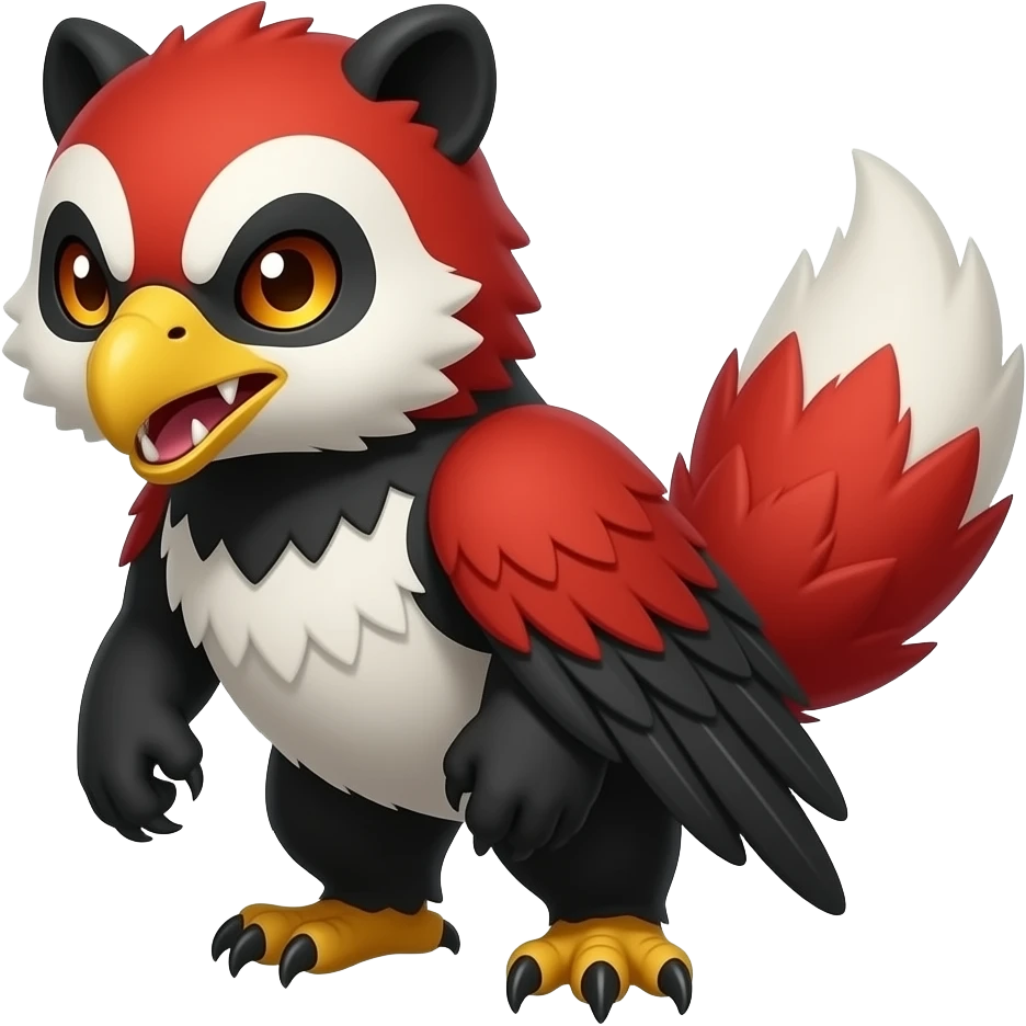 Cute mutant eagle-Silvally-gryphon-tanuki-red-panda-hybrid with sharp long saber teeth emoji