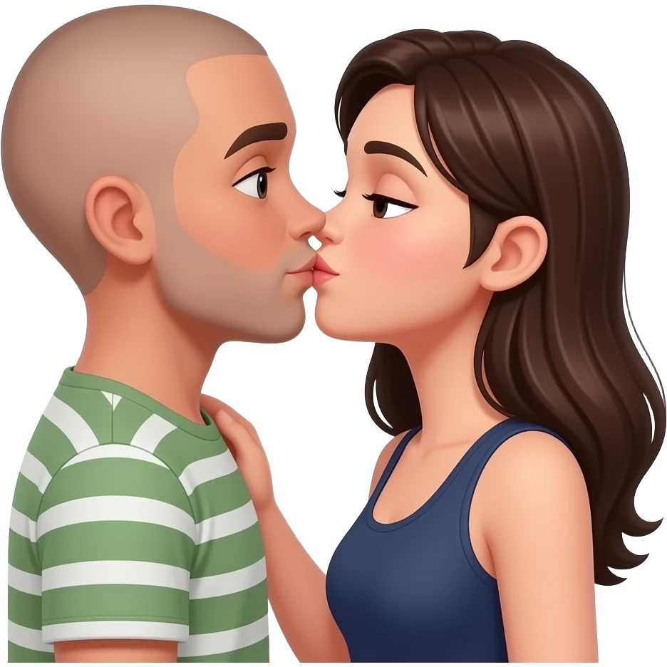Brunette kissing her shaved  boyfriend emoji