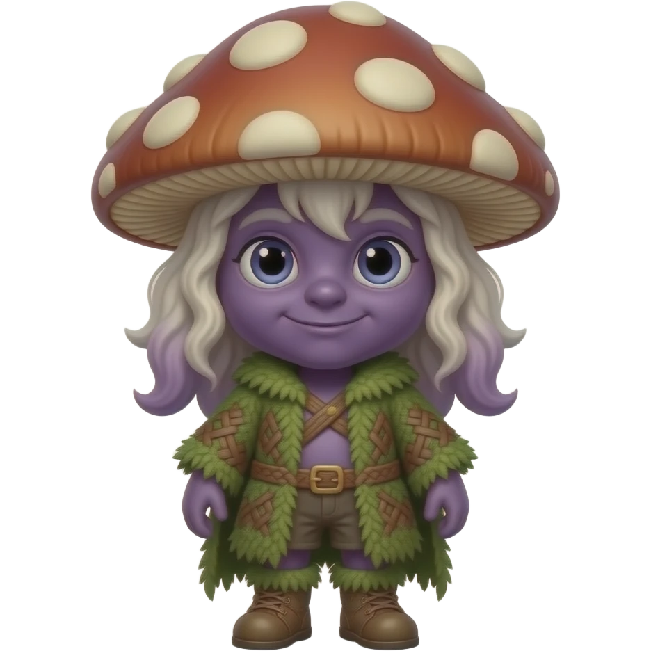 Full body spore druid mascot, mushroom magic, big head, small body ...