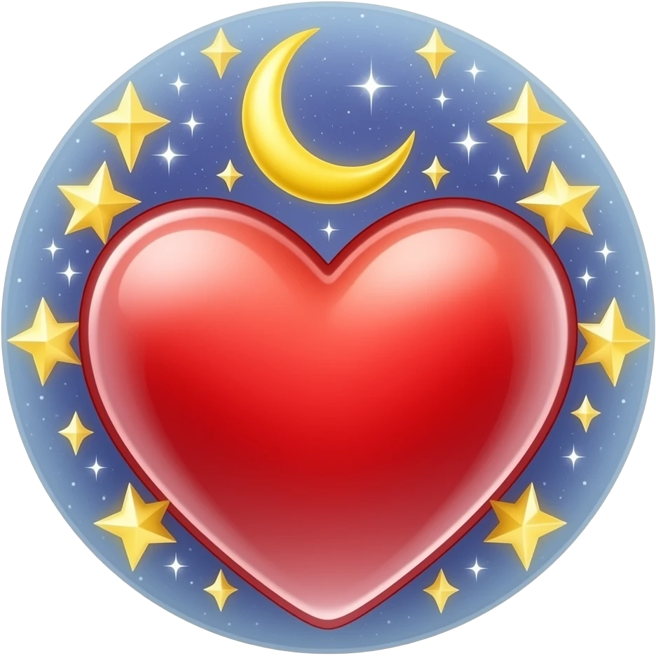 beautifully embellished tarot card the heart with stars and the moon emoji