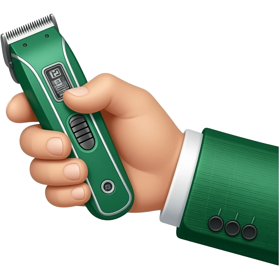 hand emoji with green suit sleeve, green richard mille watch, holding green barber trimmer emoji