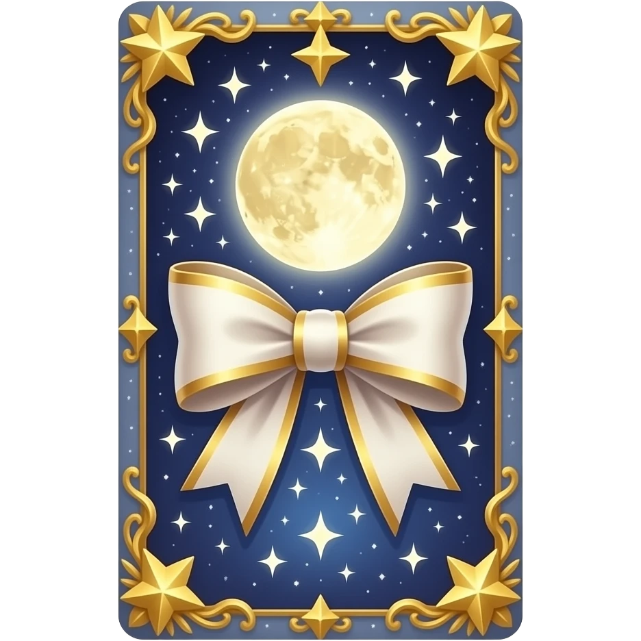 beautiful magical tarot card with the moon and bow and stars and golden embellishments emoji