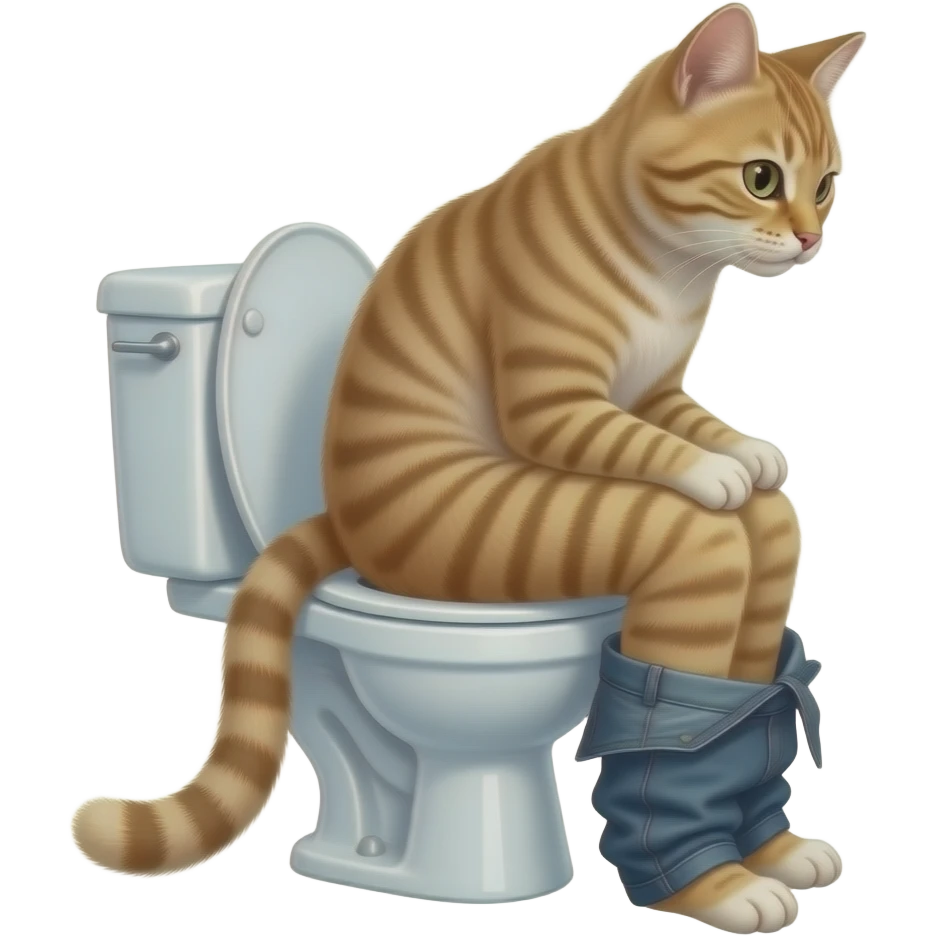 Female cat furry person woman,sit on toilet,pants down,side view emoji