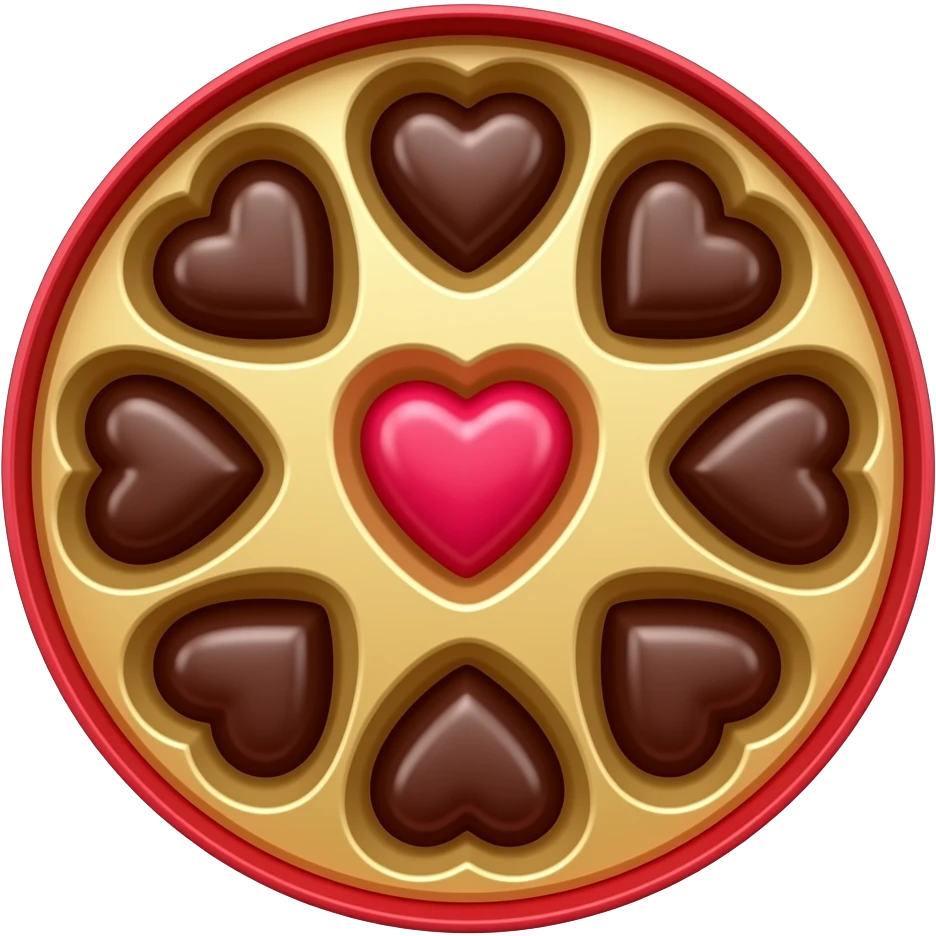 A valentine day circle box of chocolate open with chocolates inside emoji