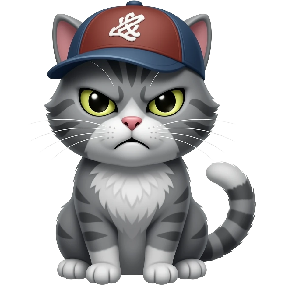 кот серый в кепке сердитый крутой emoji