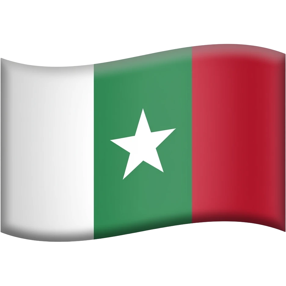 An emoji of a waving flag with three vertical stripes of colors white, green and red. The green stripe is charged with a white star in the center. emoji