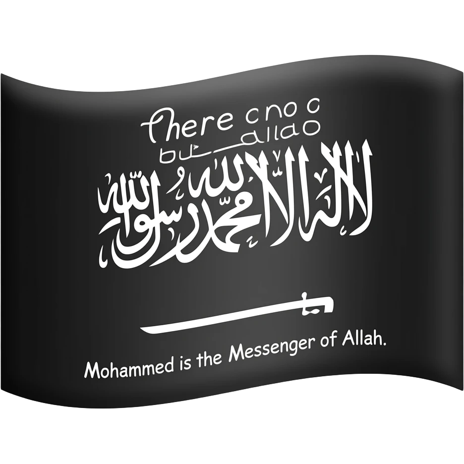 بالعربي فقط علم اسود مكتوب عليه لا اله الا الله محمد رسول الله بالخط الاسلامي emoji