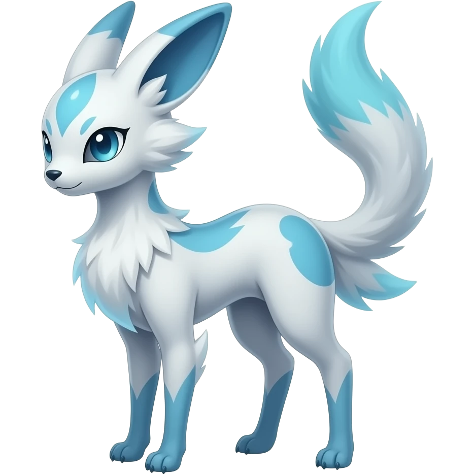 Slim thin lanky scrawny tall elegant oriental feral painted Asian Absol-Glaceon-Sylveon-fusion-hybrid-creature emoji