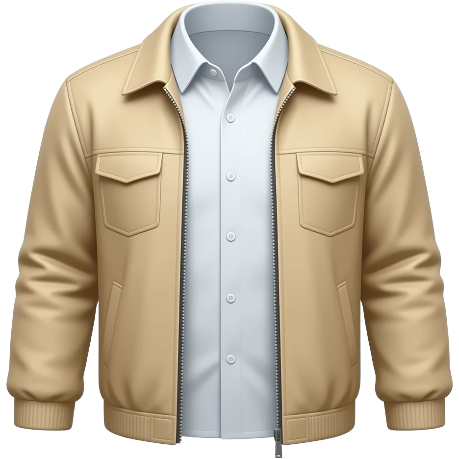 Camisa off-white + jersey gris claro + chaqueta beige. emoji