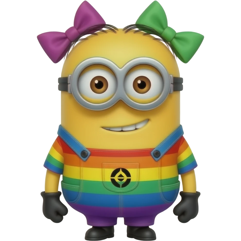 Gru from despicable me wearing rainbow clothing and bows in his hair emoji