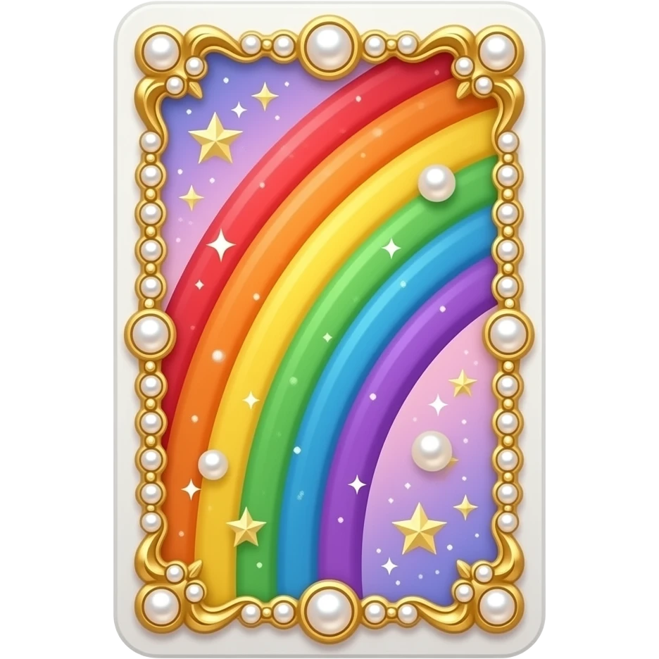 Tarot card, rainbow, gold and pearls embellishments, very decorated, gradient accents. emoji