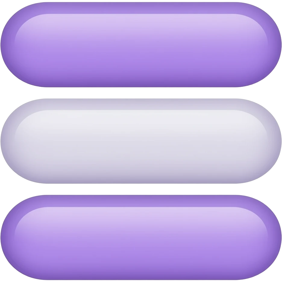 three simple rounded rectangles slightly offset in an exploded stack, no lines, no labels, purple and white, minimal, centered, transparent background emoji