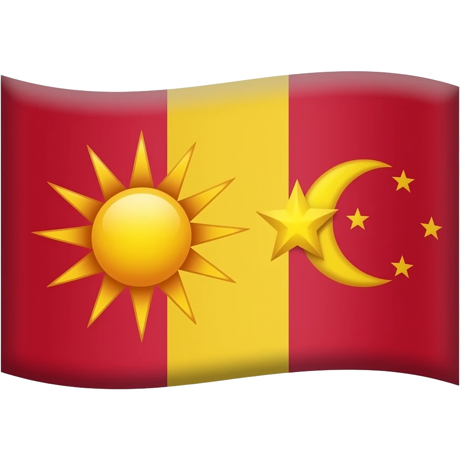 Bana bir bayrak yap yanlar kırmızı olsun ve orta kısmı sarı olsun bayrağın orta renginin yani sarı renginin içinde solda güneş sağda bir yıldızlı hilal olsun emoji