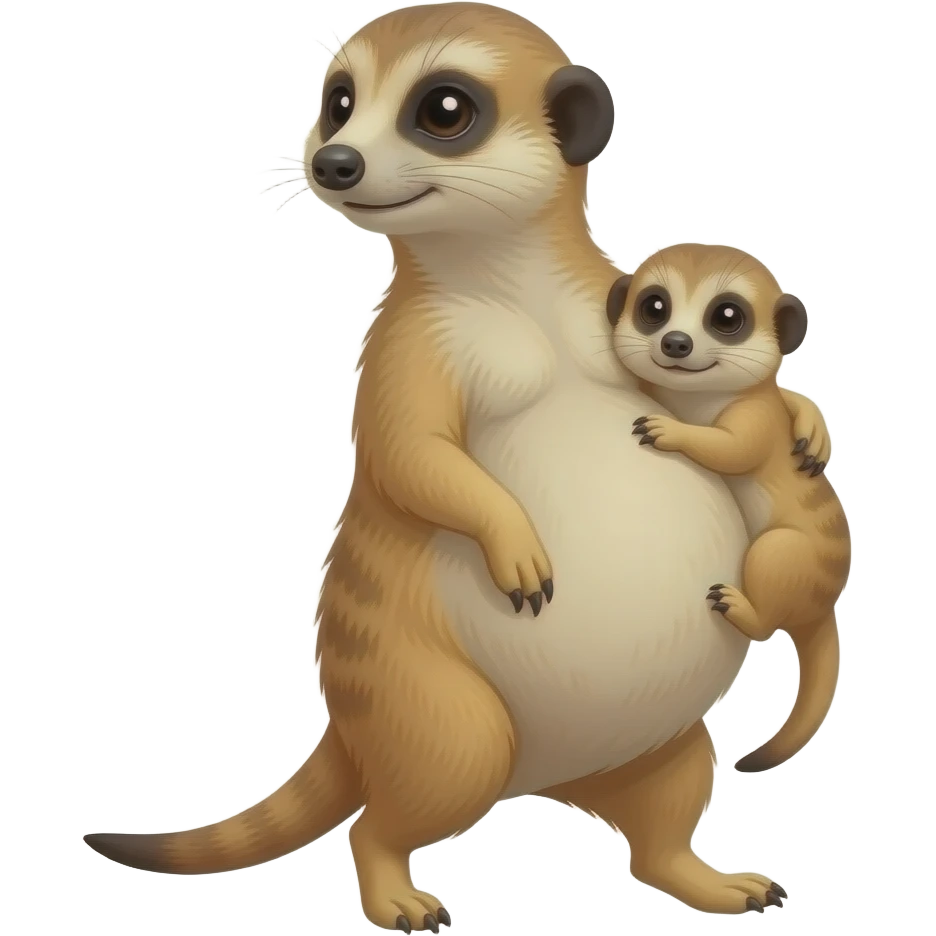 A female Meerkat now wants to give a try to walk,but with her fat stomach so big she has to get a grip of it and hold it up then cradle her food baby, it is a guessing game with her bun in the oven,but she knows she is just fat,her bellybutton makes agreement with clues. emoji