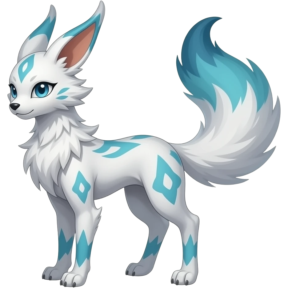 Slim thin lanky scrawny tall elegant oriental feral painted Asian Absol-Glaceon-Sylveon-fusion-hybrid-creature emoji