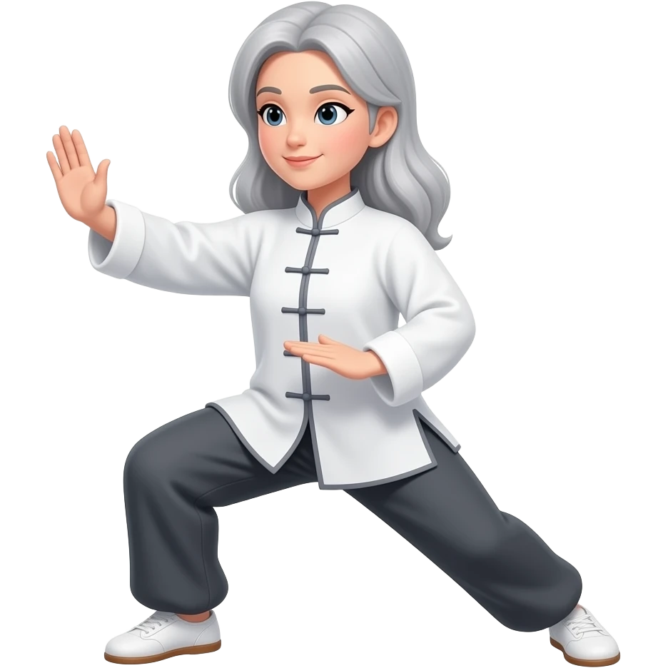 Women taichi with light gray medium long hair emoji