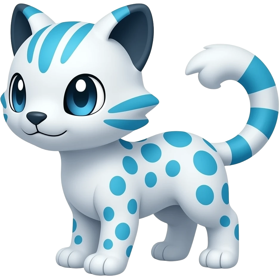 Colorful Meloetta-Sergal-Snow-Leopard-Civet-Genet-Pokémon-Digimon-Fakémon-fusion-hybrid-creature with Cyan stripes and blue leopard-spot-markings emoji