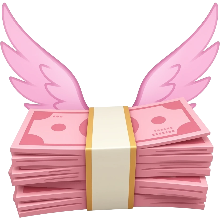 pink stack of cash with pink wings emoji