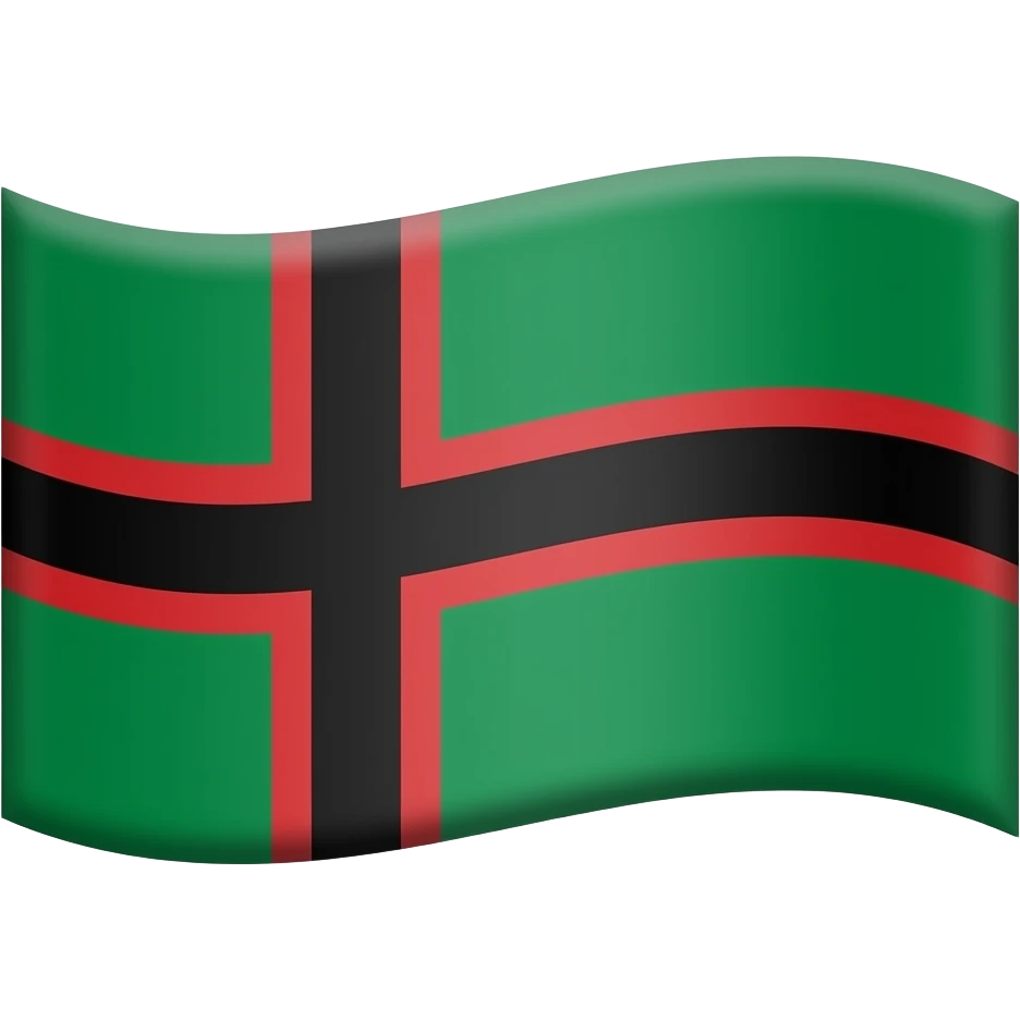 An emoji of a waving green flag featuring a black Nordic cross with red borders emoji