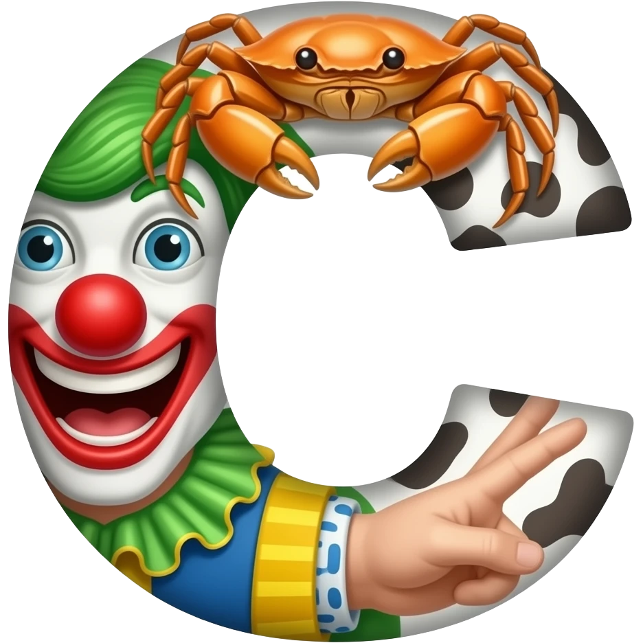Crabs sting hands clown cow’s red nose letter c emoji