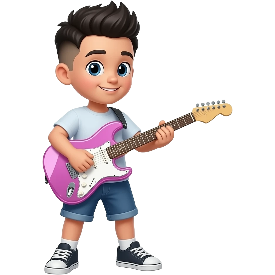 เด็กชายดีจกีต้าร์โปร่งสีชมพู ผมทรูบล็อก&อันเดอร์คัท emoji