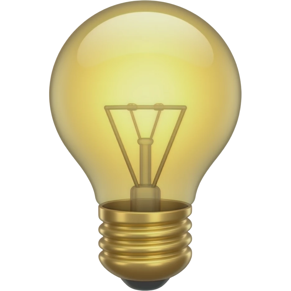 Eureka!: 3D emoji style, glossy surface, soft shadows, white background, centered, no text, lightbulb glowing discovery,  gold, emoji