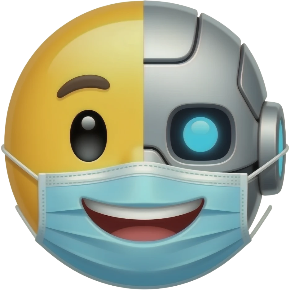 El emoji de carita feliz quitándose su mascara y revela que es un robot emoji