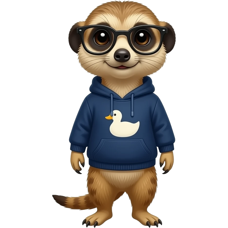 Create a meerkat wearing glasses and dark blue jumper with a duck print on it emoji
