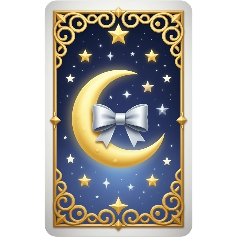 beautiful magical tarot card with the moon and bow and stars and golden embellishments emoji