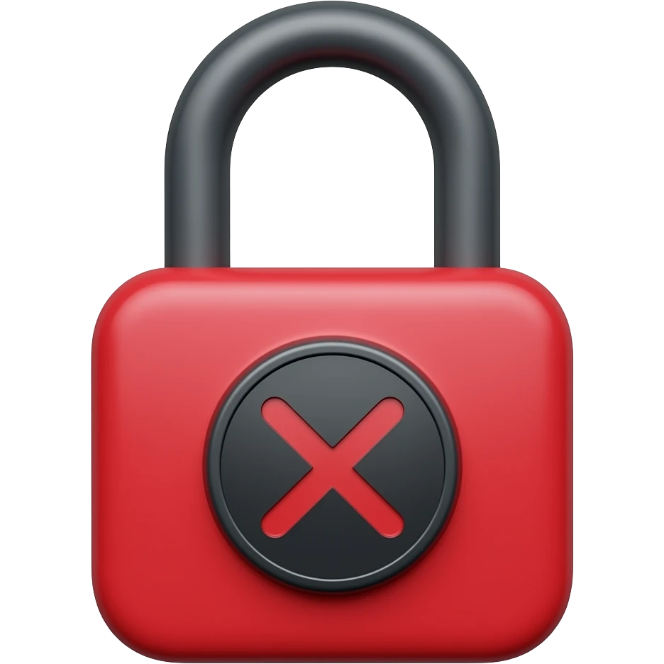 A red padlock with a dark gray shaft. On the body is a dark gray circle with a red ex inside emoji