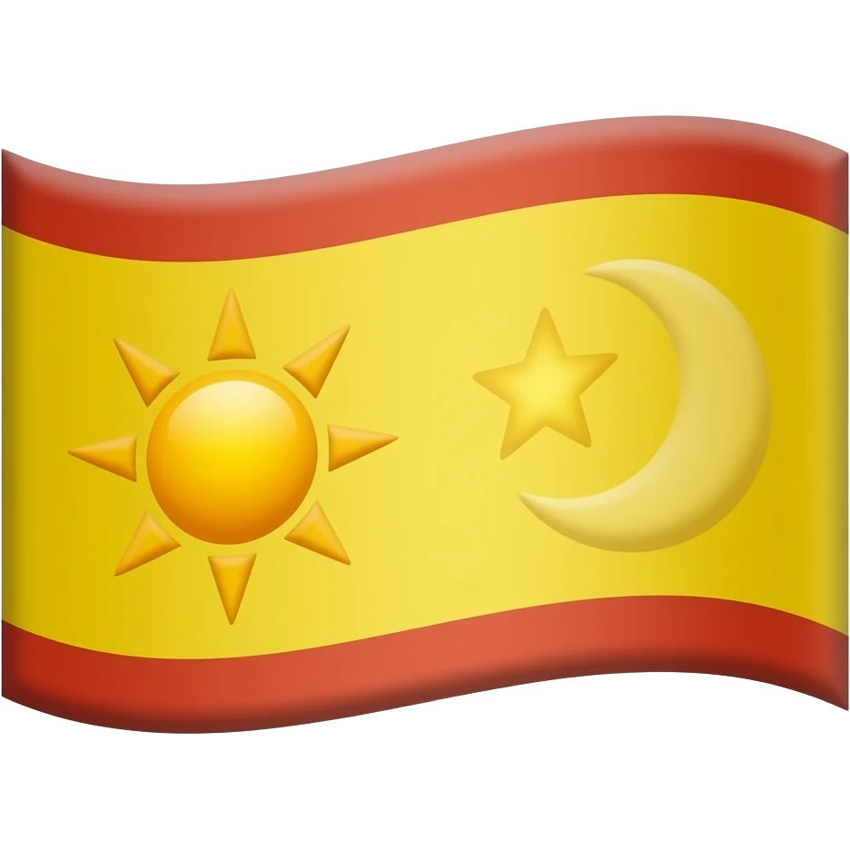 Bana bir bayrak yap yanlar kırmızı olsun ve orta kısmı sarı olsun bayrağın orta renginin yani sarı renginin içinde solda güneş sarı renginin içinde de sağda bir yıldızlı hilal olsun emoji