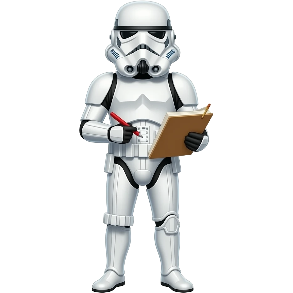 storm trooper turning in a homework assignment emoji | AI Emoji Generator