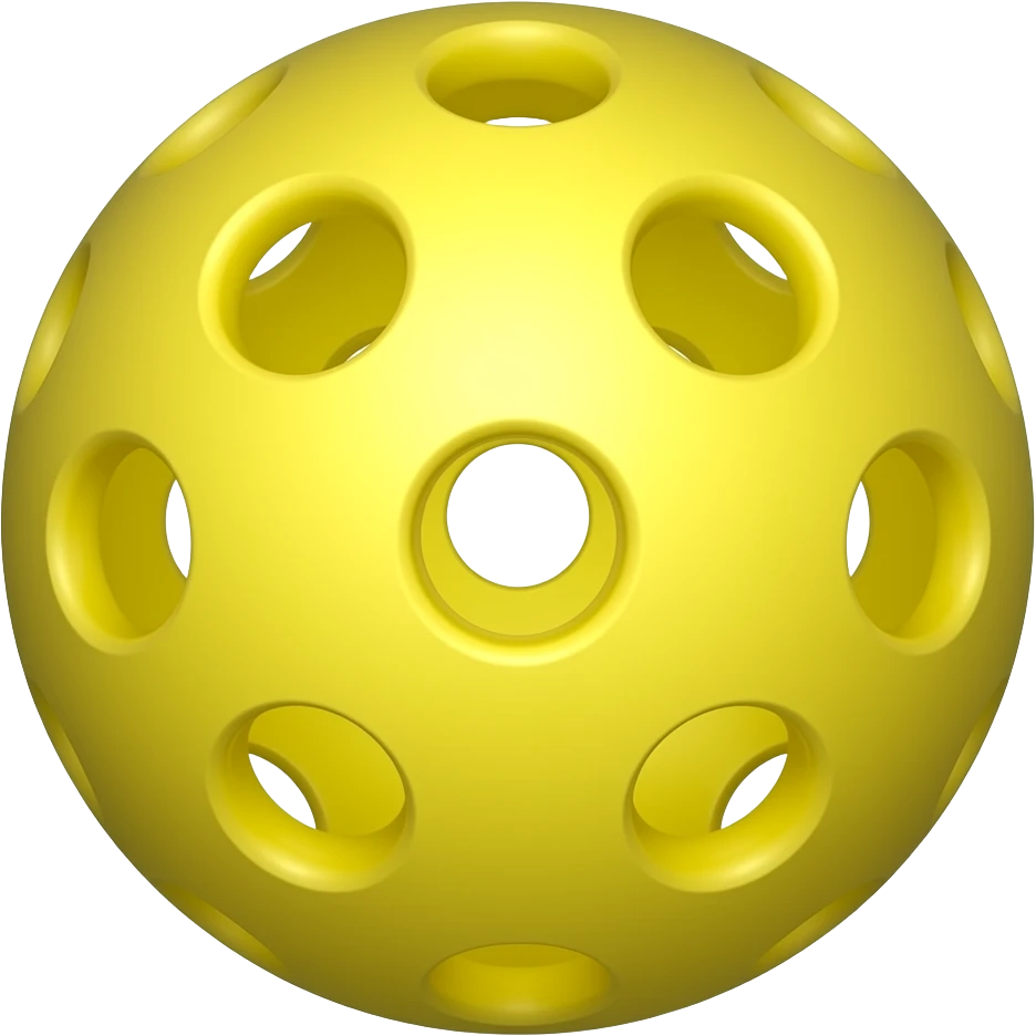 yellow pickleball with 28 holes bright lighted in direction from the camera and rotated to center its hole into the camera emoji