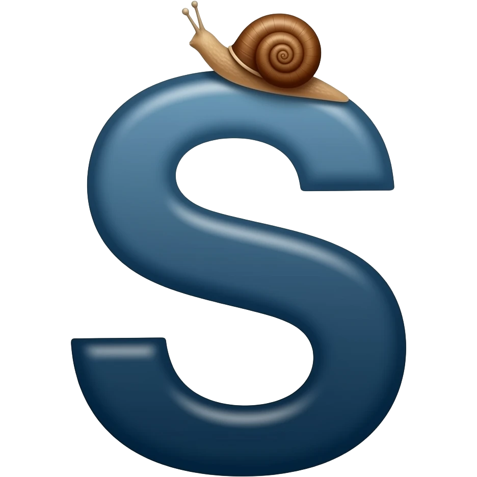 a letter s  in dark blue colour having a small brown snail on its upper starting tip emoji