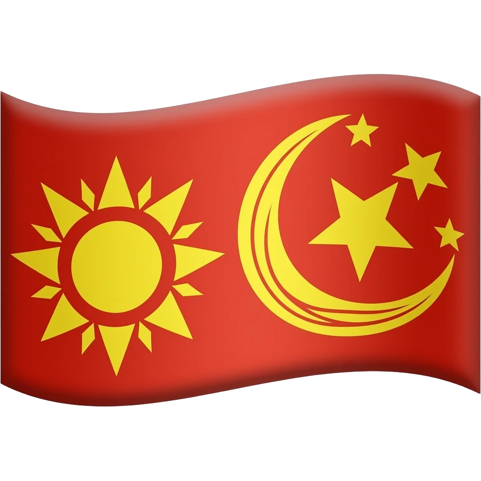 Bana bir bayrak yap yanlar kırmızı olsun ve orta kısmı sarı olsun bayrağın orta renginin yani sarı renginin içinde solda güneş sağda bir yıldızlı hilal olsun emoji