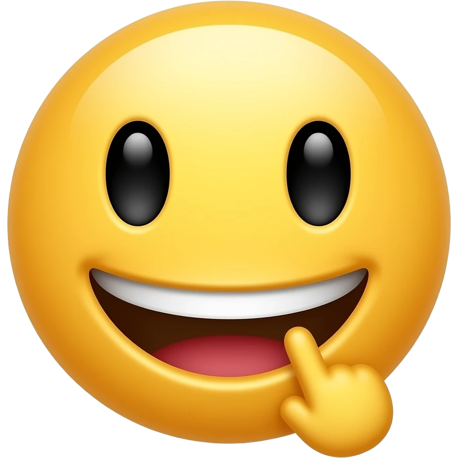 Creat me one smiling emoji with one finger in he's mouth emoji