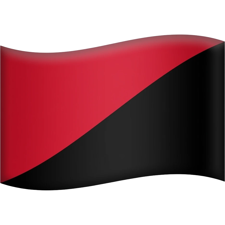 Bandera de dos colores. Dividida en una diagonal que empieza en el lado izquierdo inferior y sube hasta el lado derecho superior. La parte de arriba izquierda en rojo y la de abajo derecha en negro. No añadir ningún símbolo más. emoji