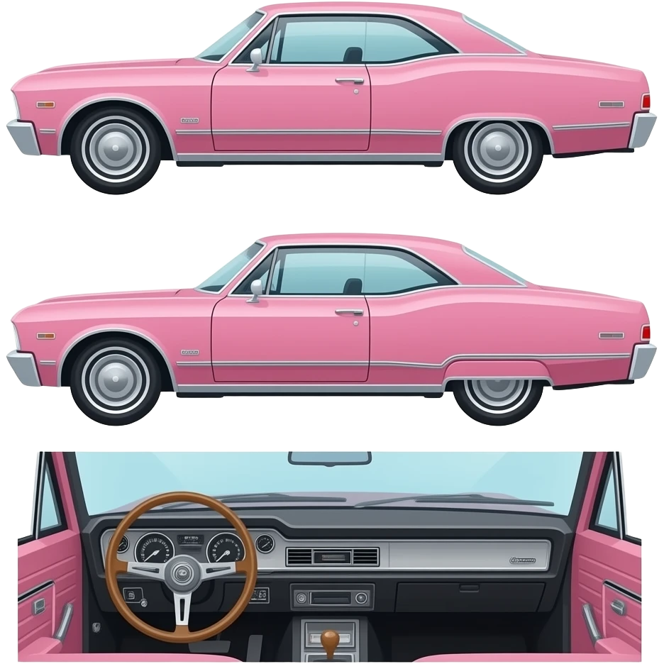 Pink Chevy Impala 1967 from all side emoji | AI Emoji Generator