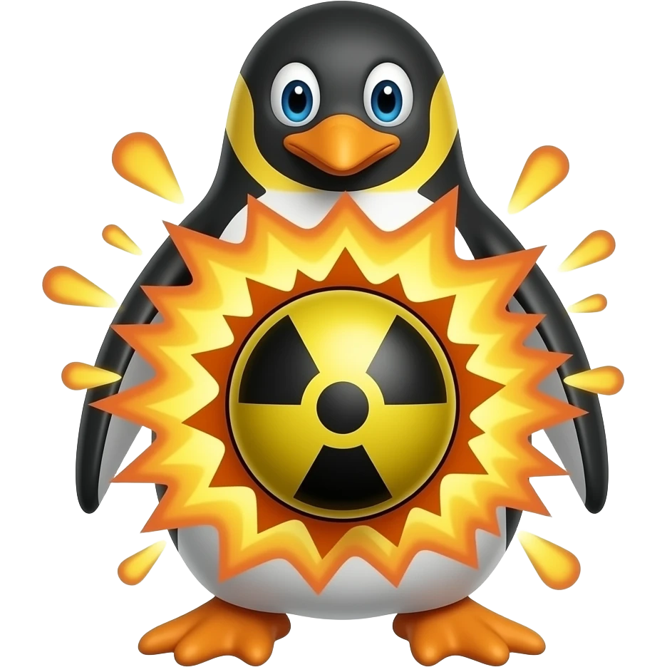 Penguin exploding because he ate a nuke emoji