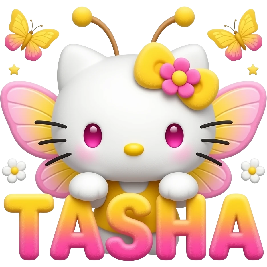 White velvety fur 3D hello kitty head with yellow pink gradient 3D ...