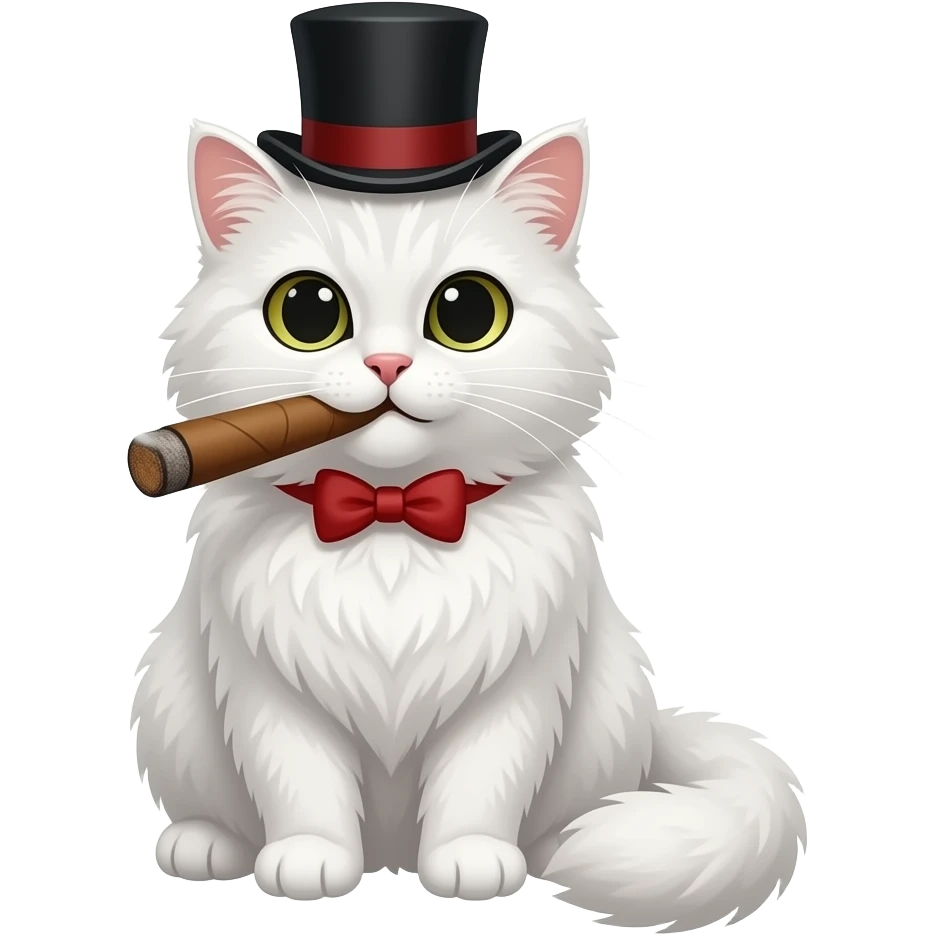 white fluffy cat top hat and smoking a cigar emoji