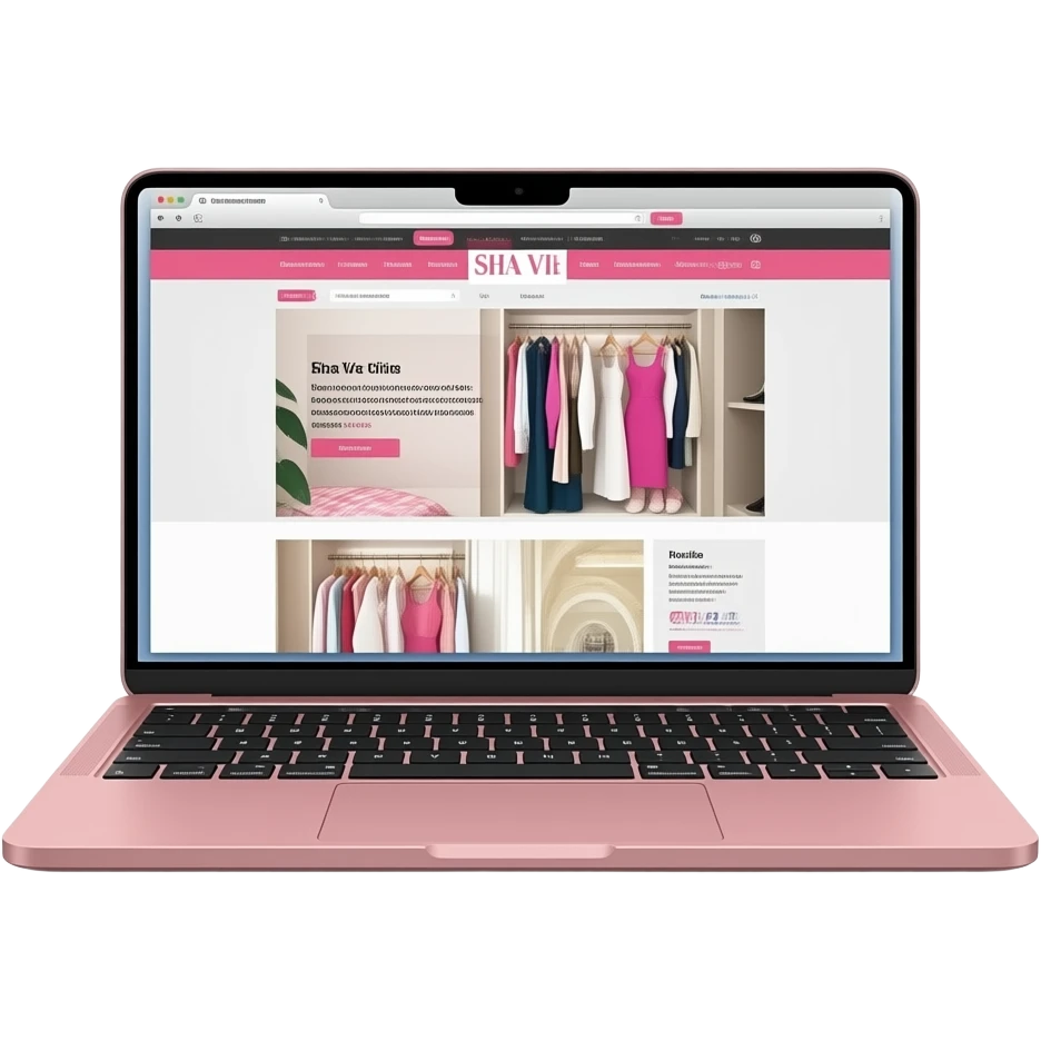 MacBook rosa com um site chamado Sha Vie Closet emoji