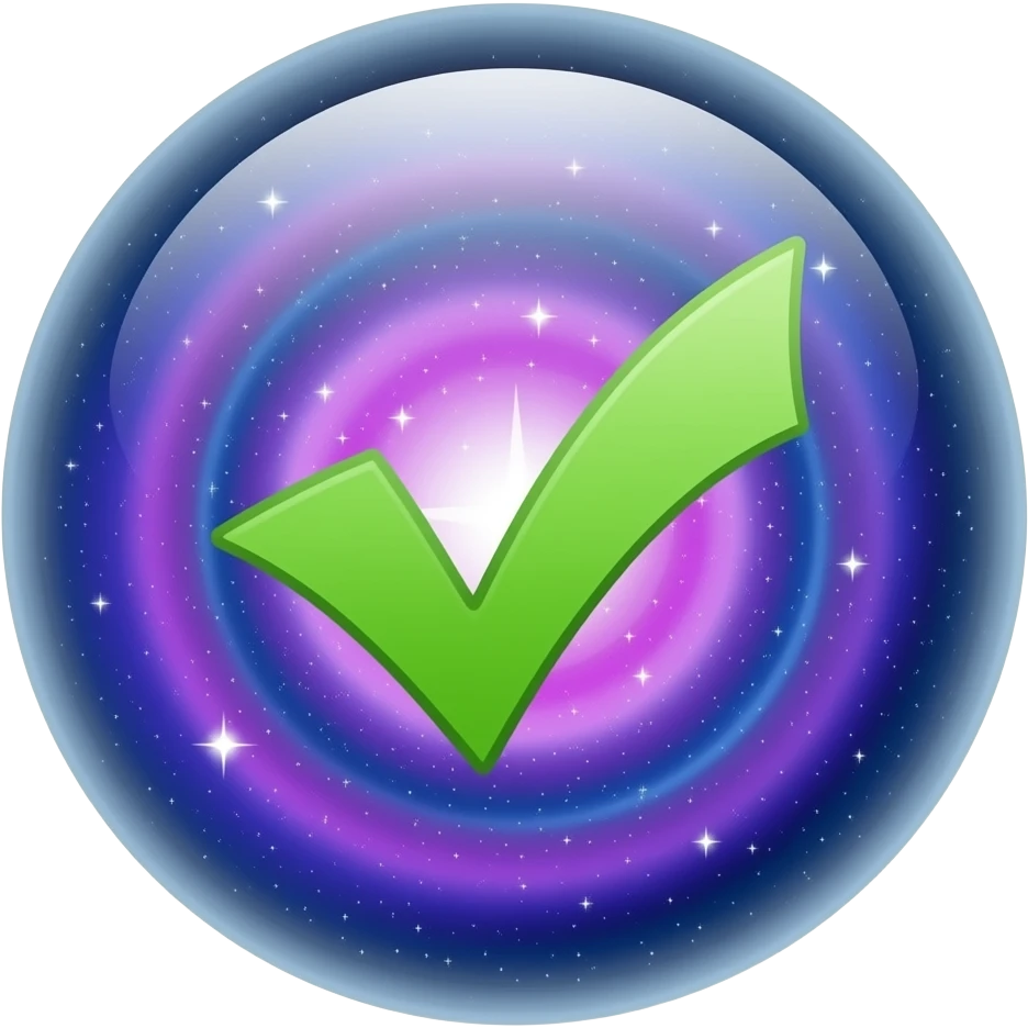 make a checkmark for a discord emoji but make it space themed and make it so that the mark is fully in or on whatever you make emoji