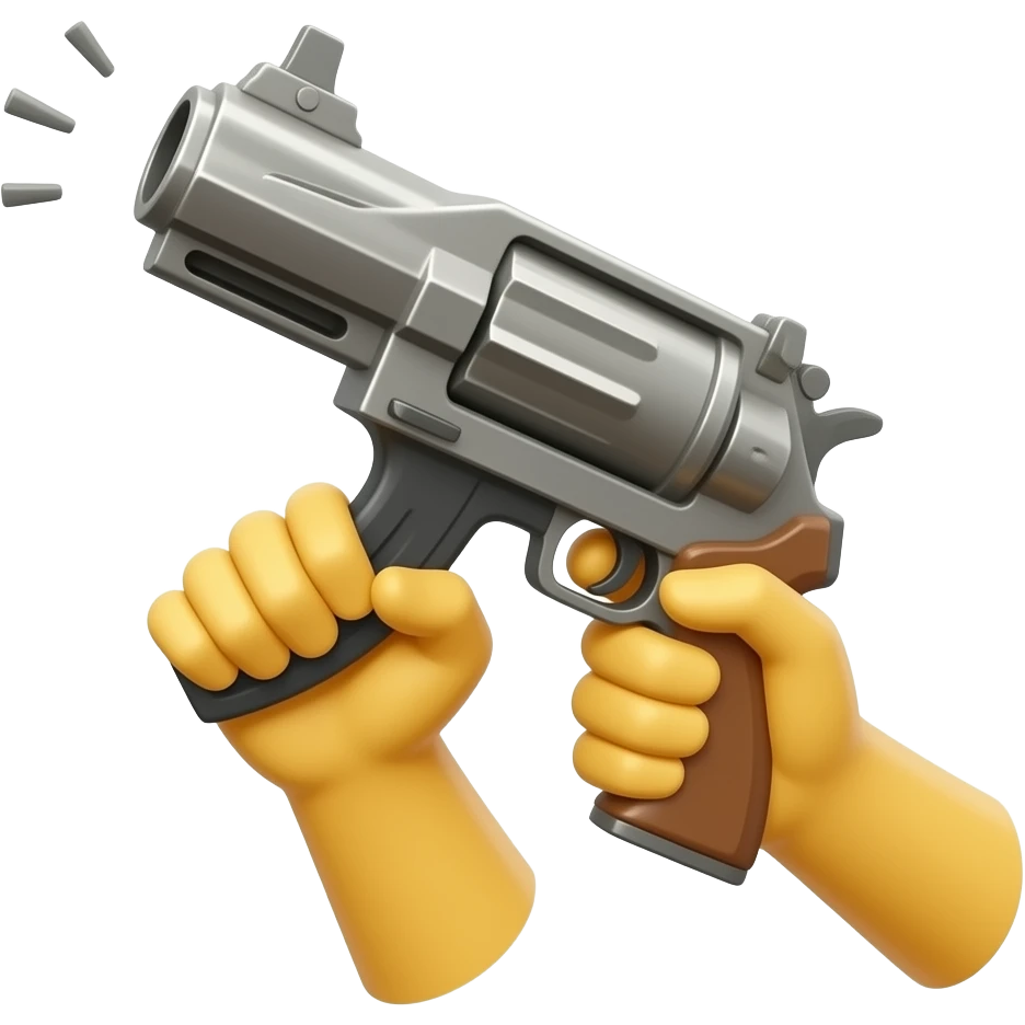 YELLOW HANDS aiming a BIG GUN , emoji style emoji