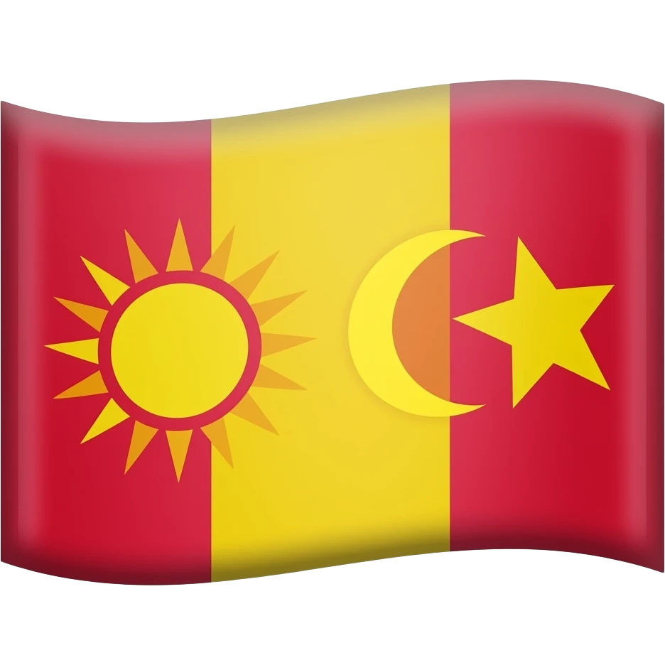 Bana bir bayrak yap yanlar kırmızı olsun ve orta kısmı sarı olsun bayrağın orta renginin yani sarı renginin içinde solda güneş sarı renginin içinde de sağda bir yıldızlı hilal olsun emoji