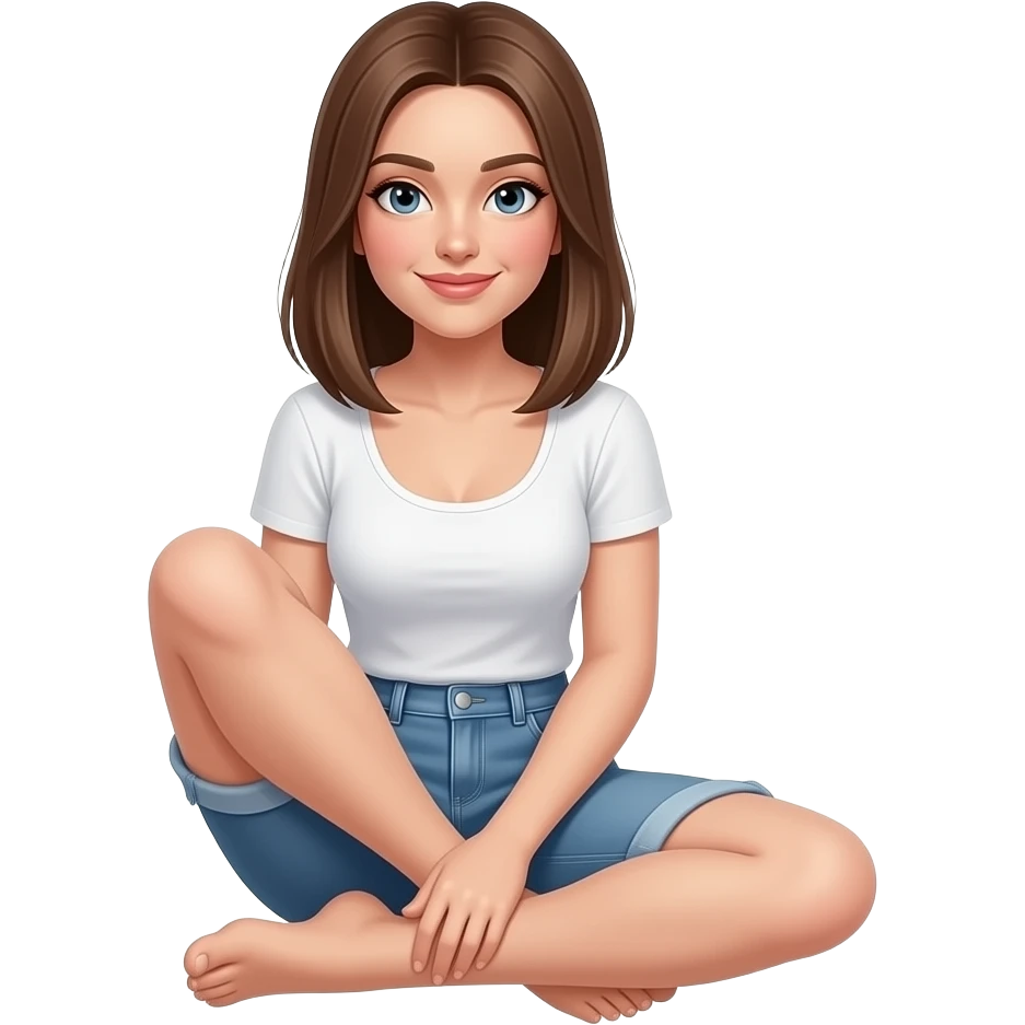21 yr girl with white skin, brown striaght hair, no bangs, sitting down, sexy showing toes and bottom of foot emoji