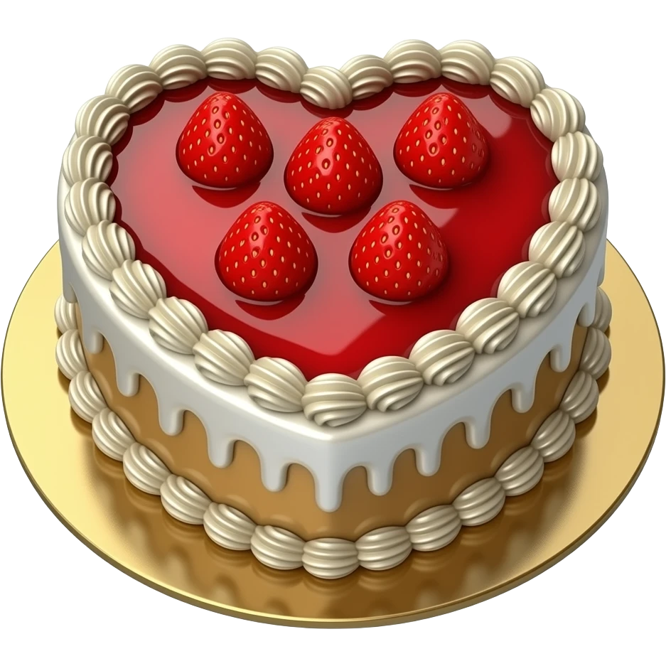 3D chrome luxury heart shaped strawberry jam cake minimalist style front view. emoji
