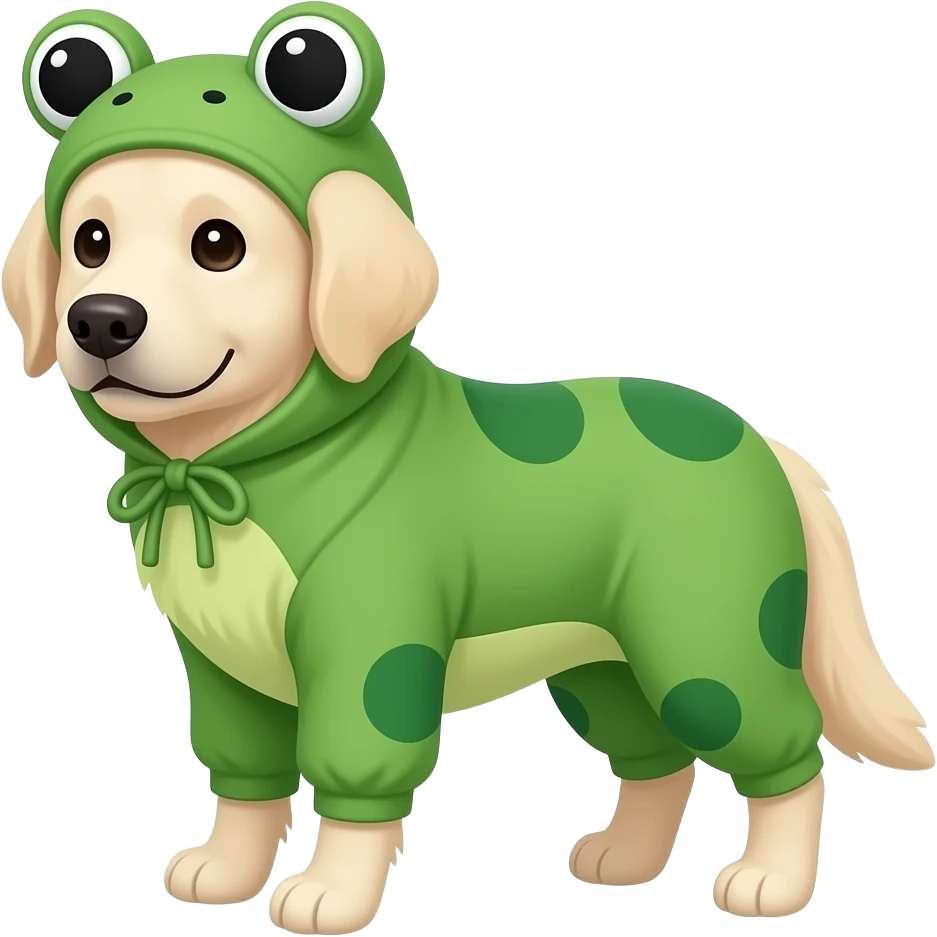 white golden retriever wearing frog costume emoji