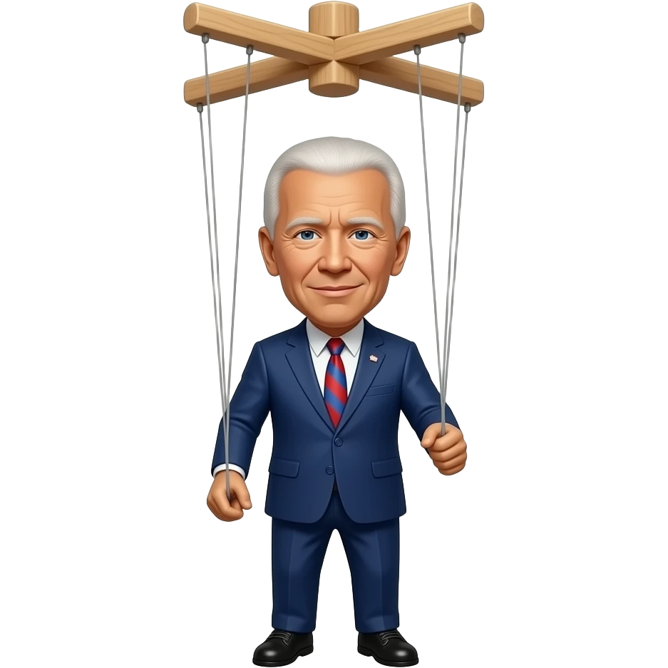 OBama controlling a marionette styled puppet that looks like President Biden emoji