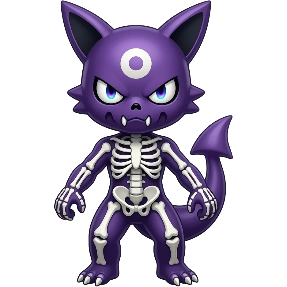 Shiny Badass Spectral Dusky Spooky Skull-faced Skeletal Cool Hot Stylish Handsome Alien-Salandit-Darkrai-Genesect-Fakémon-fusion (full body) emoji